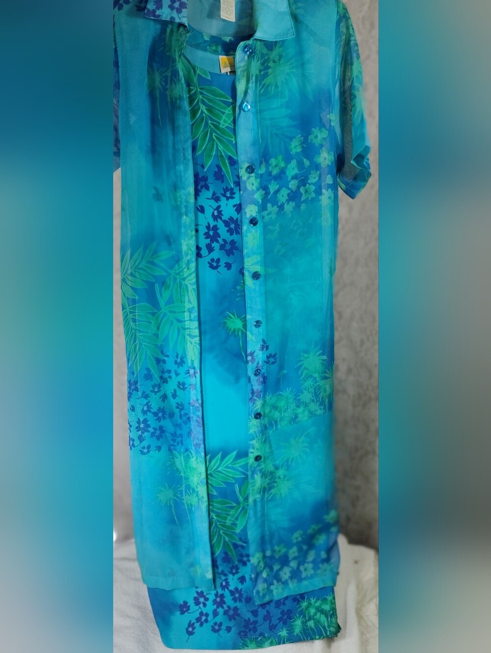 Sea Suns 2 Pcs. Sheer Tropical Blue Green Jacket Dress